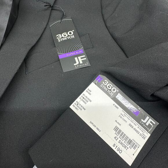 JF J.Ferrar 360 Stretch Super Slim Black Blazer - Size 42 Short, New - Picture 3 of 3